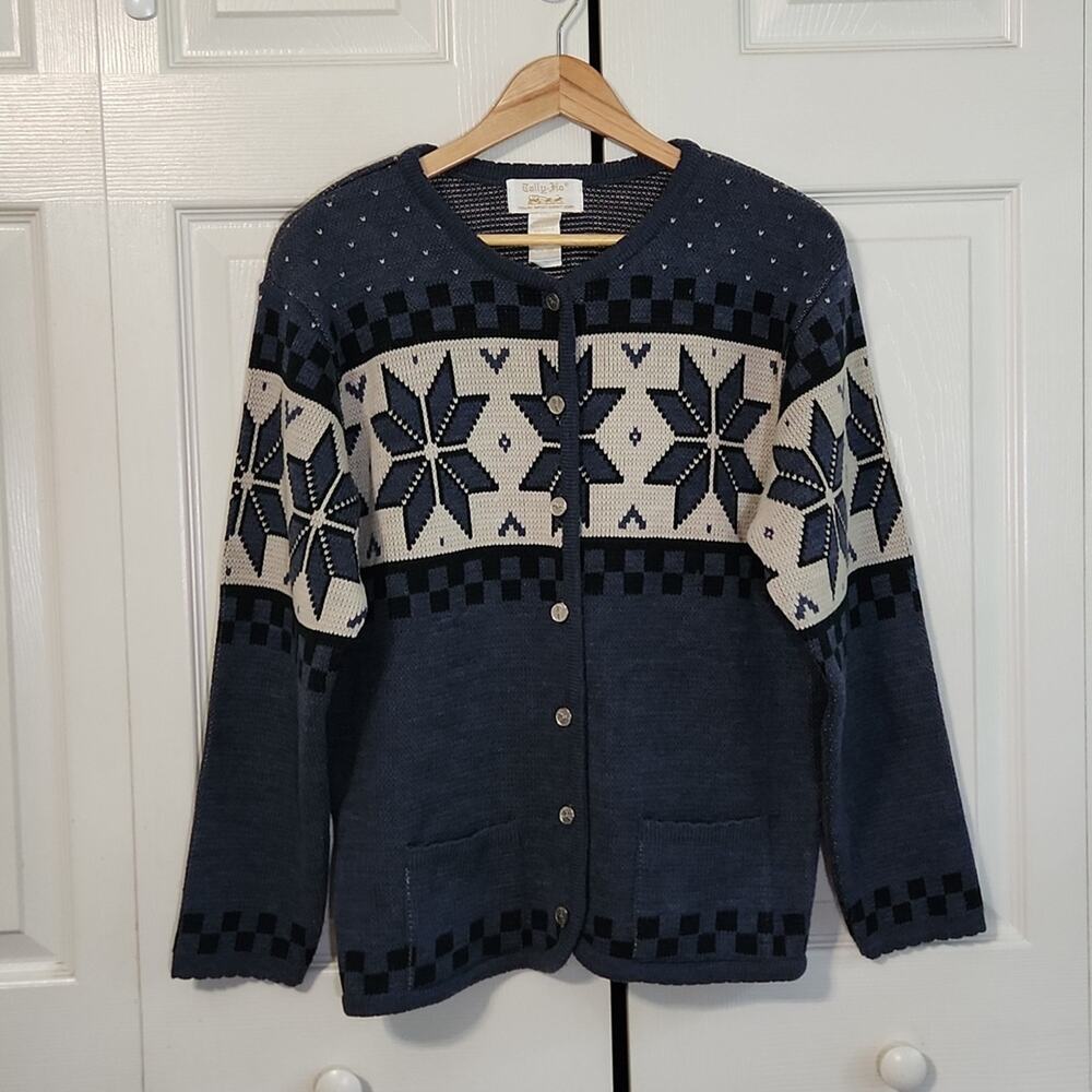 Vintage Tally Ho Women's Blue & Gray Button Front Cardigan Sweater Size Med